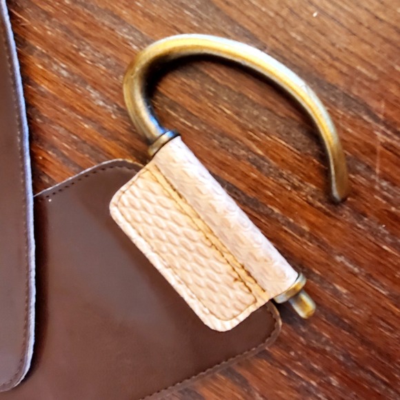 Vintage Italian Wide Leather Belt Beige Reptile Embossed D-Ring - Picture 8 of 16